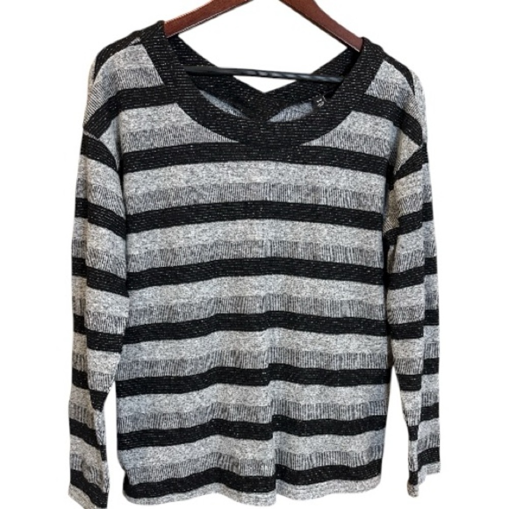 Tribal Black and Gray Sparkly Knit Top- size Medium